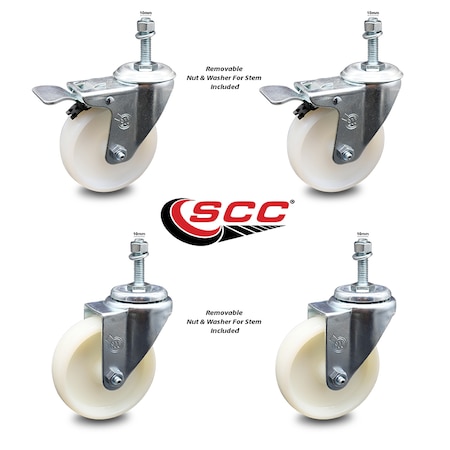 Service Caster 4 Inch Nylon Wheel Swivel 10mm Threaded Stem Caster Total Lock Brakes, 2PK SCC-TSTTL20S414-NYS-M1015-2-S-2